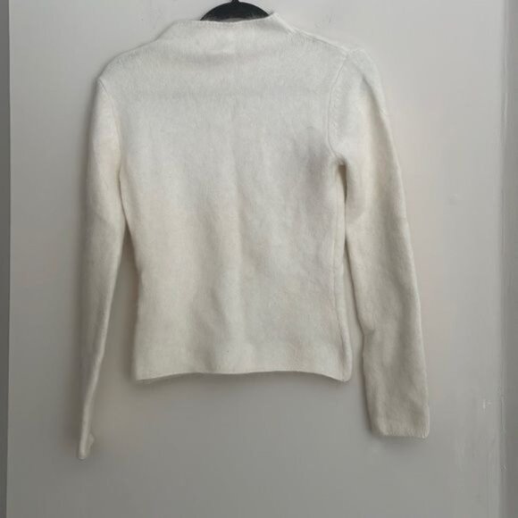 Twiggy Cream Off White Eyelash Stretch Knit Mock Neck Sweater - Picture 4 of 6